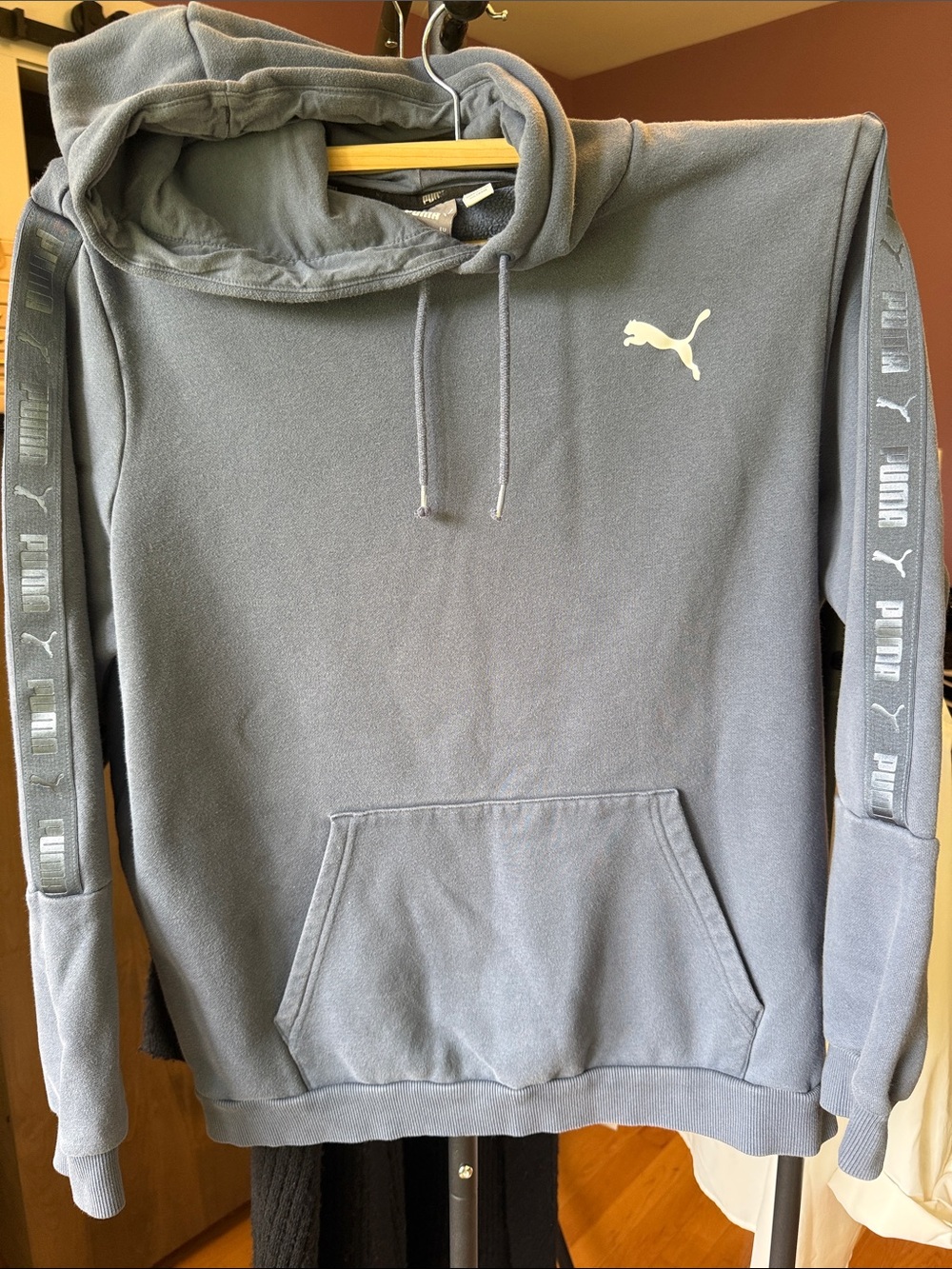Puma Men's Slate Gray Hooded Sweatshirt with Logo Tape